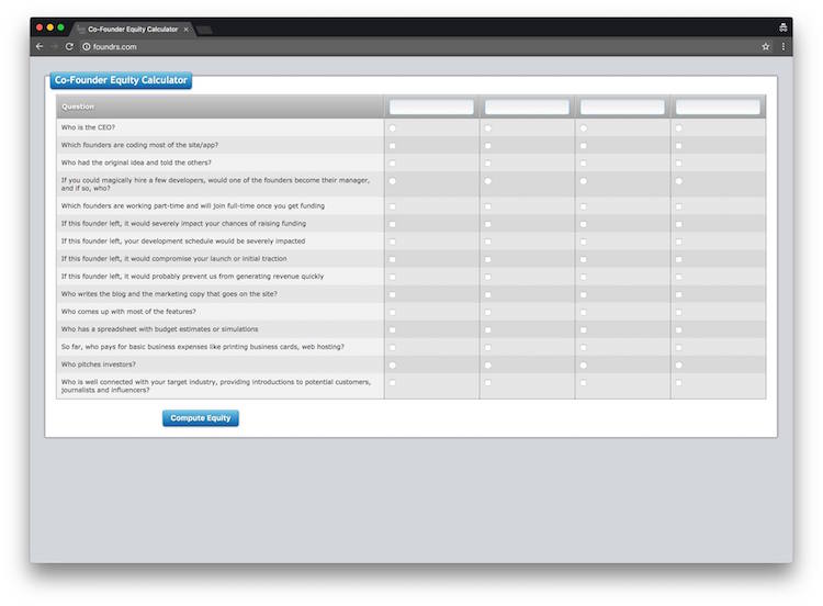 startup cofounder equity calculator